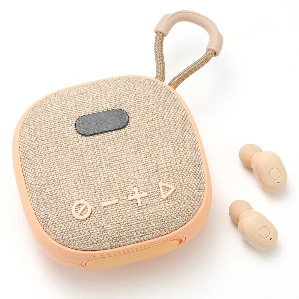 Écouteurs sans Fil TWS 2 en 1 avec Haut-parleur Bluetooth - Son de Basse 3D, Oreillette Mini Portable en Tissu | Haut-parleurs d'Extérieur Portables avec Audio Stéréo 3D Profond