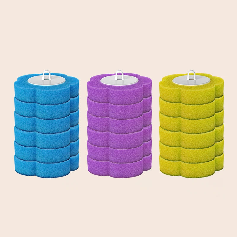 Kit de Brosse de Toilette Jetable Aroma avec Support - Ensemble de Brosses Jetables pour Nettoyer les Zones Difficiles, avec 16 Têtes de Rechange (Arôme de Mer/Lavande)
