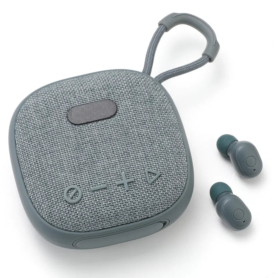 Écouteurs sans Fil TWS 2 en 1 avec Haut-parleur Bluetooth - Son de Basse 3D, Oreillette Mini Portable en Tissu | Haut-parleurs d'Extérieur Portables avec Audio Stéréo 3D Profond