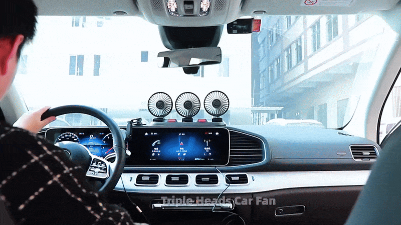 Ventilateur de voiture anti-chaleur 12V à 3 têtes – Rotation 360°