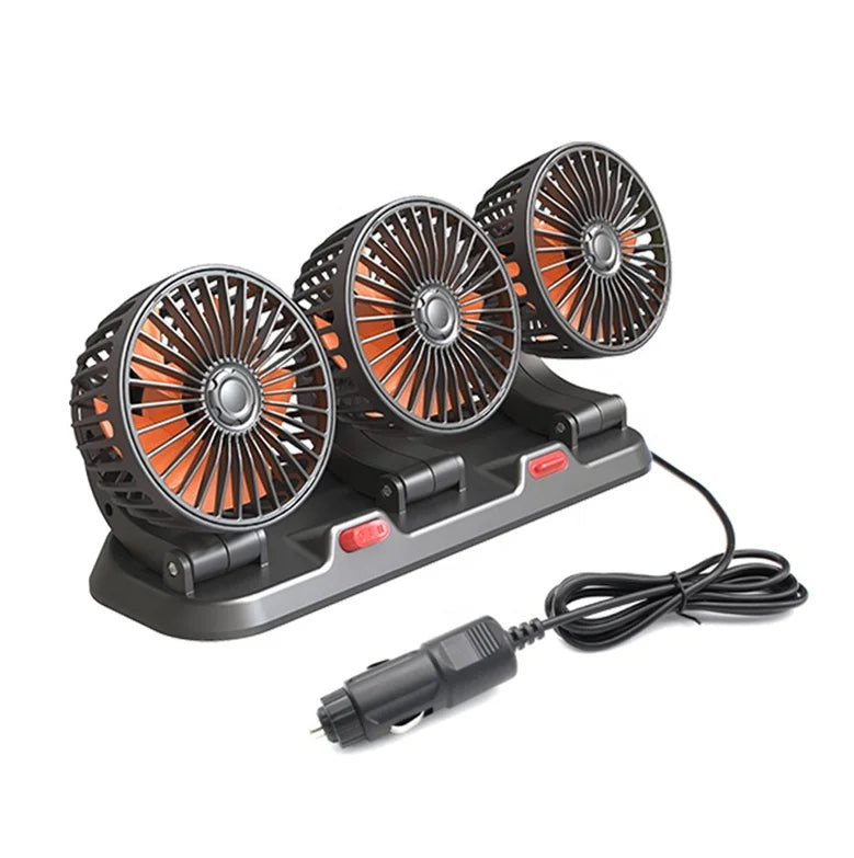 Ventilateur de voiture anti-chaleur 12V à 3 têtes – Rotation 360°