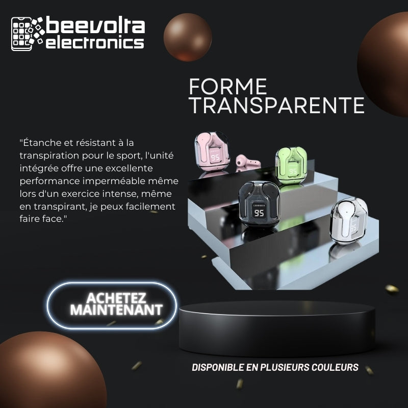 Écouteurs Bluetooth sans fil BT30 TWS: Son clair et design transparent