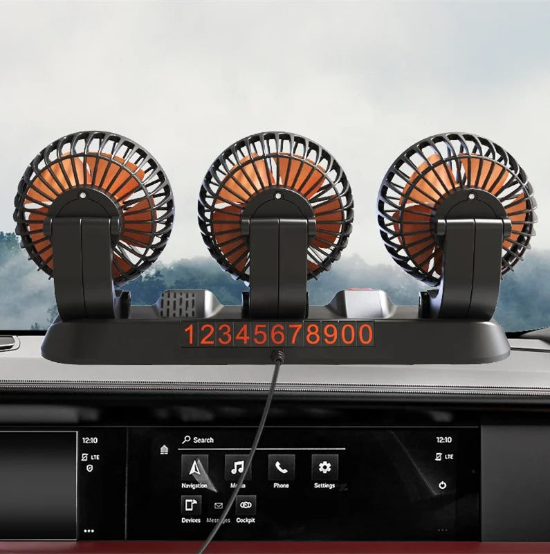 Ventilateur de voiture anti-chaleur 12V à 3 têtes – Rotation 360°