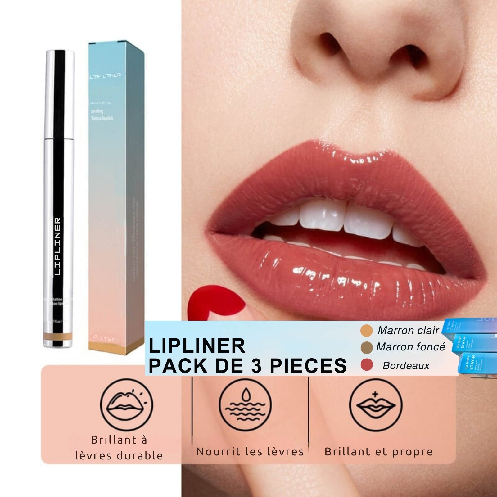 LIP LINER PRO - KIT de 3 pieces. Lèvres pulpeuses et brillantes