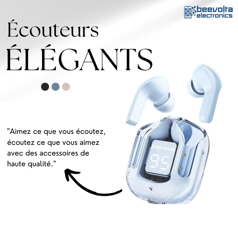 Écouteurs Bluetooth sans fil BT30 TWS: Son clair et design transparent