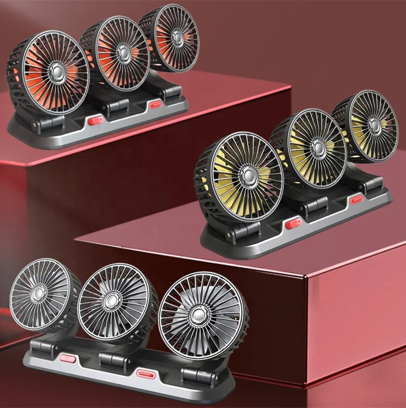 Ventilateur de voiture anti-chaleur 12V à 3 têtes – Rotation 360°