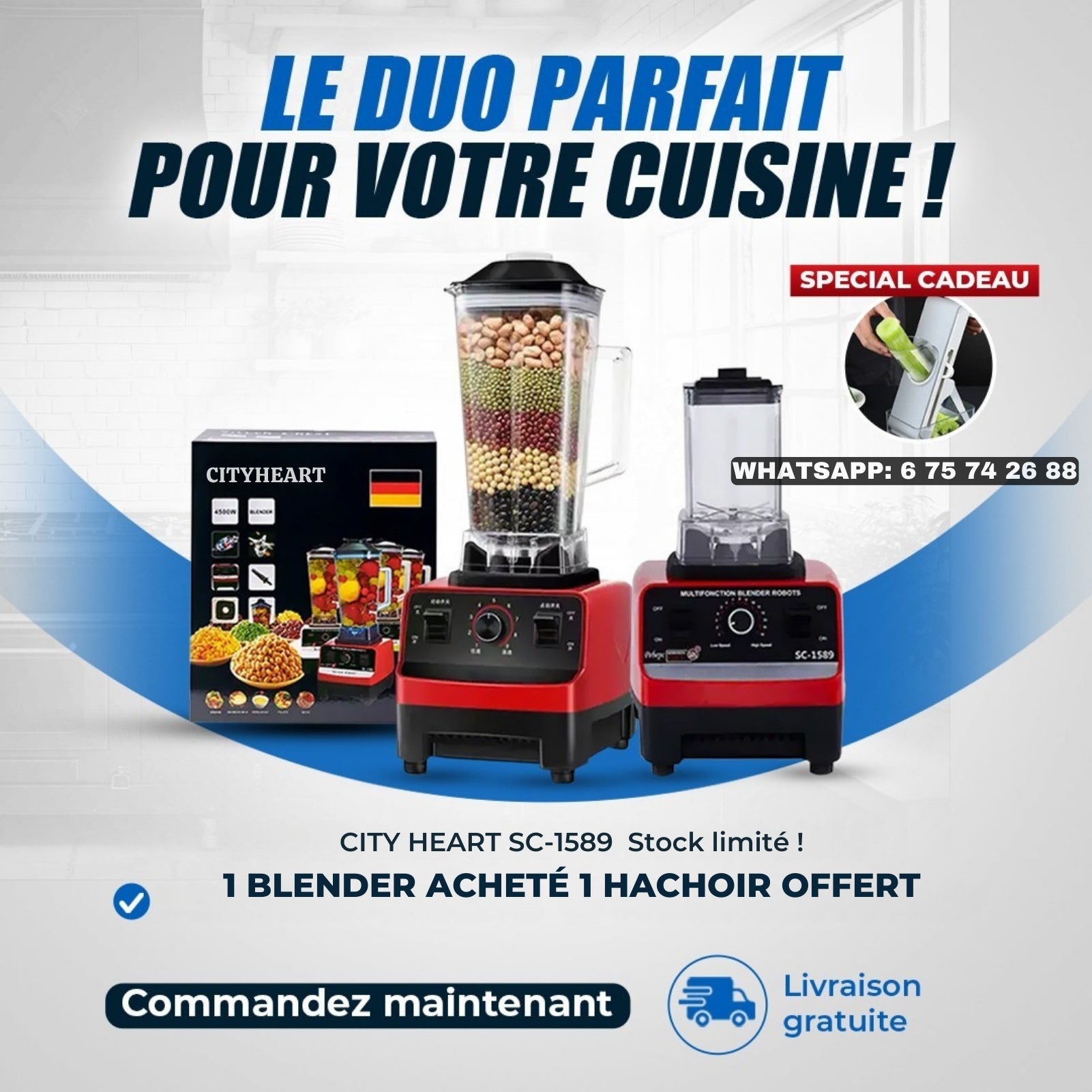 Mixeur City Heart (2 en 1 ) SC-1589 + 1 Découpe-légume OFFERT !