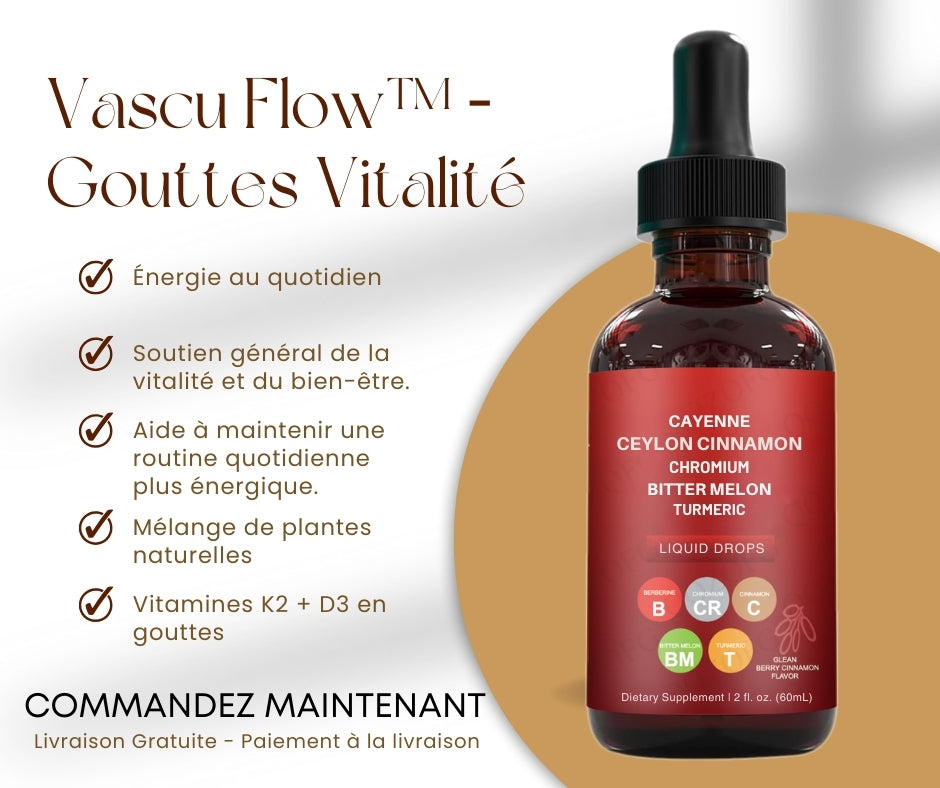 VascuBoost™ – Gouttes Liquides Naturelles pour Circulation & Énergie – Cayenne • Curcuma • Betterave • Vitamines K2+D3