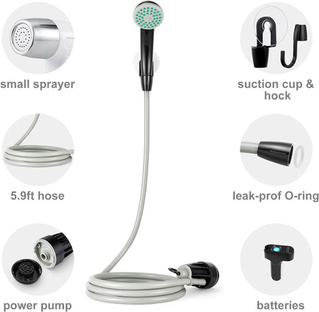 Douche de Camping Portable avec Pompe Électrique - Kit de Douche pour l'Extérieur et la Randonnée - Batterie Rechargeable 2200mAh, Contrôle Intelligent de Température et de Pression d'Eau