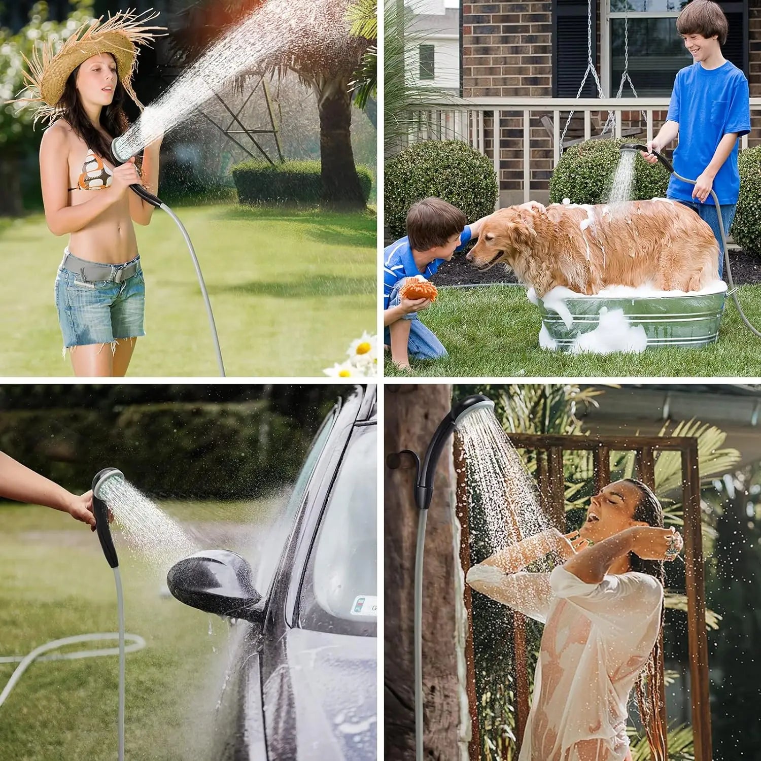 Douche de Camping Portable avec Pompe Électrique - Kit de Douche pour l'Extérieur et la Randonnée - Batterie Rechargeable 2200mAh, Contrôle Intelligent de Température et de Pression d'Eau