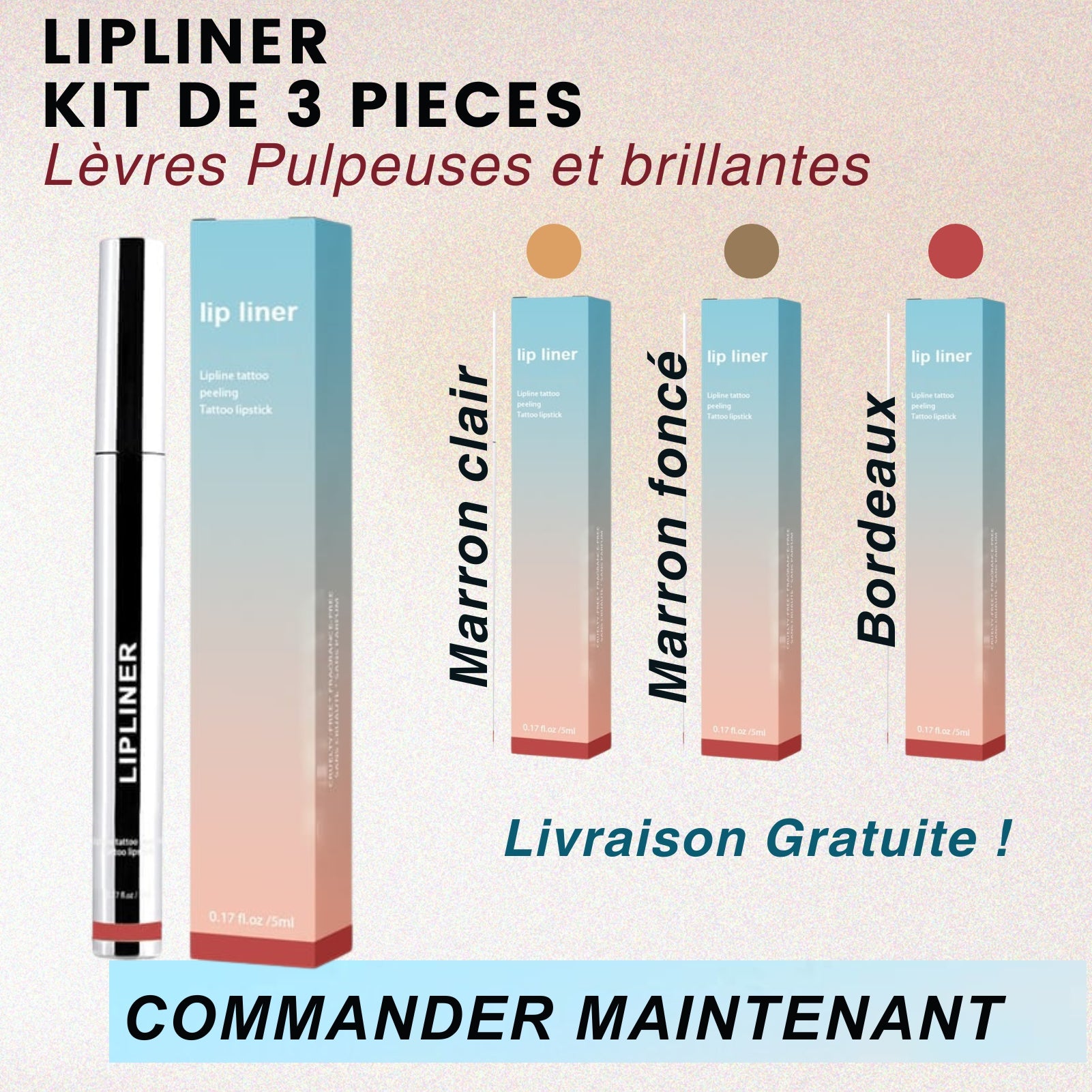 LIP LINER PRO - KIT de 3 pieces. Lèvres pulpeuses et brillantes